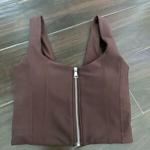 Brown Zipper Front Women's Top